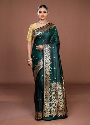 Green Banarasi Silk Saree With Blouse Piece