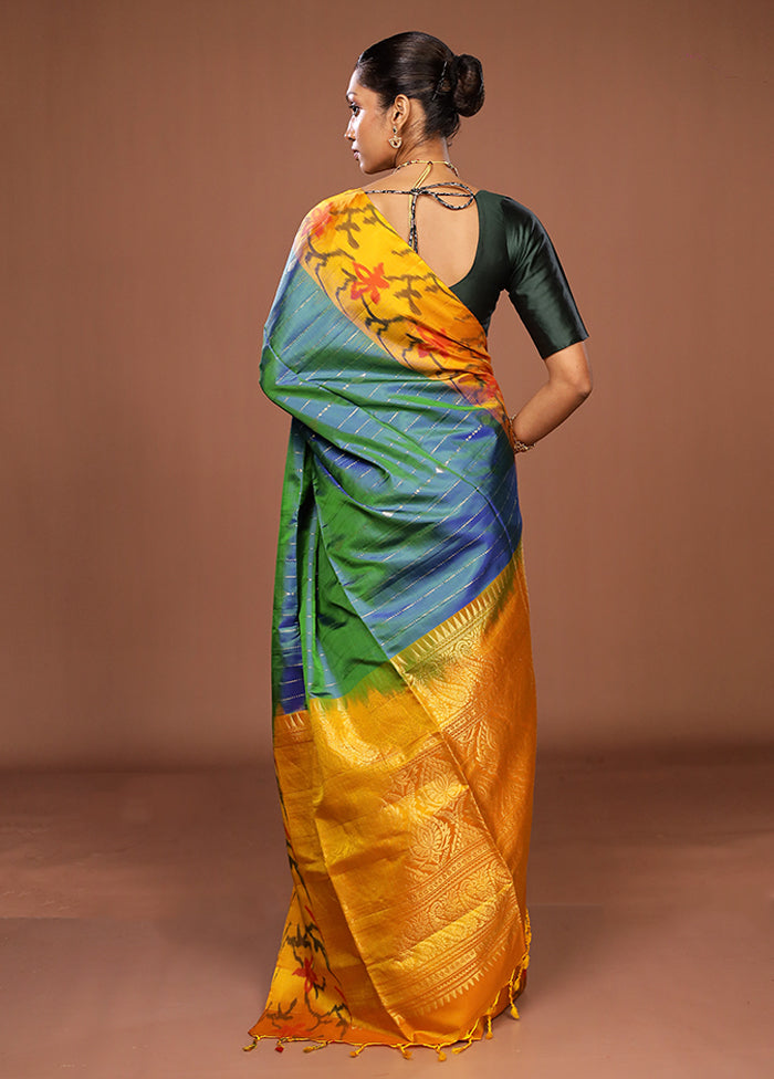 Blue Handloom Kanchipuram Pure Silk Saree With Blouse Piece