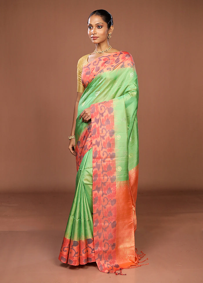 Green Handloom Kanchipuram Pure Silk Saree With Blouse Piece