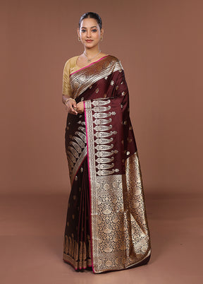 Maroon Banarasi Silk Saree With Blouse Piece