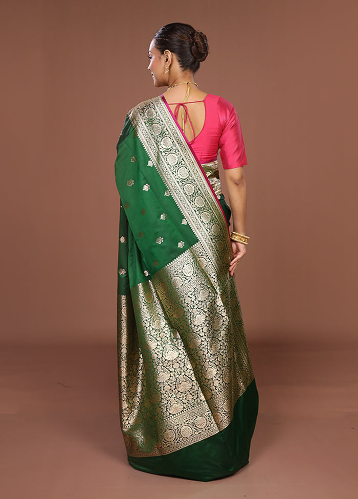 Green Banarasi Silk Saree With Blouse Piece