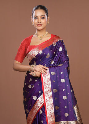 Purple Banarasi Silk Saree With Blouse Piece