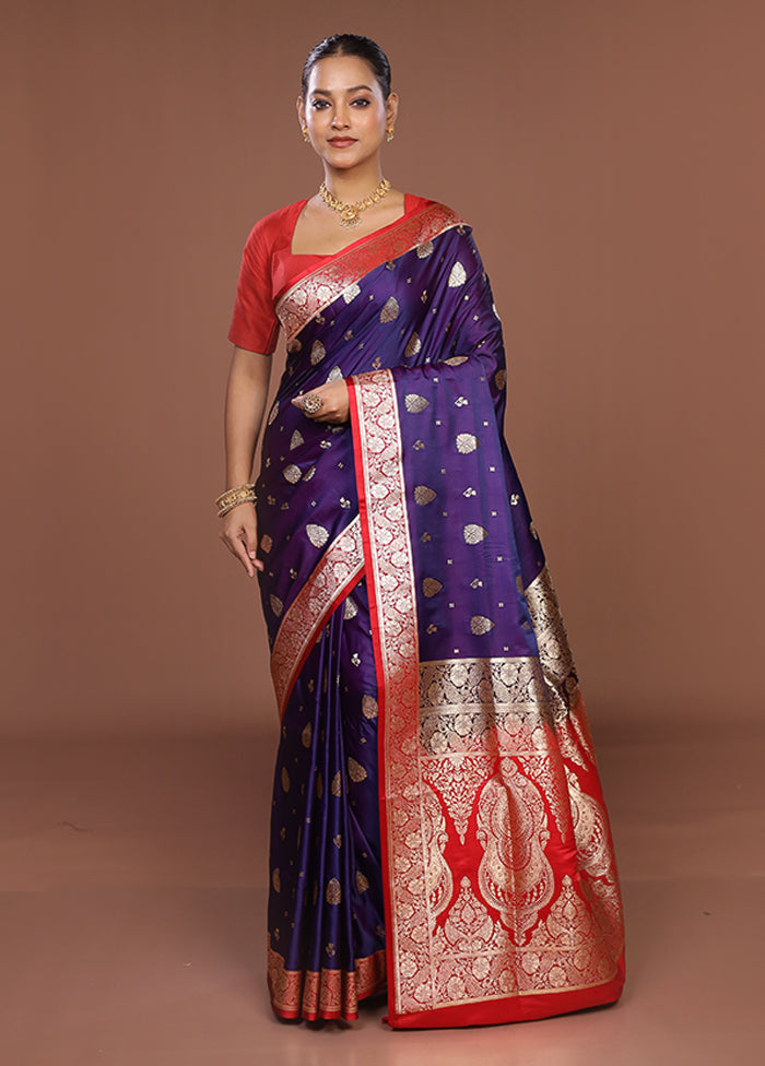 Purple Banarasi Silk Saree With Blouse Piece