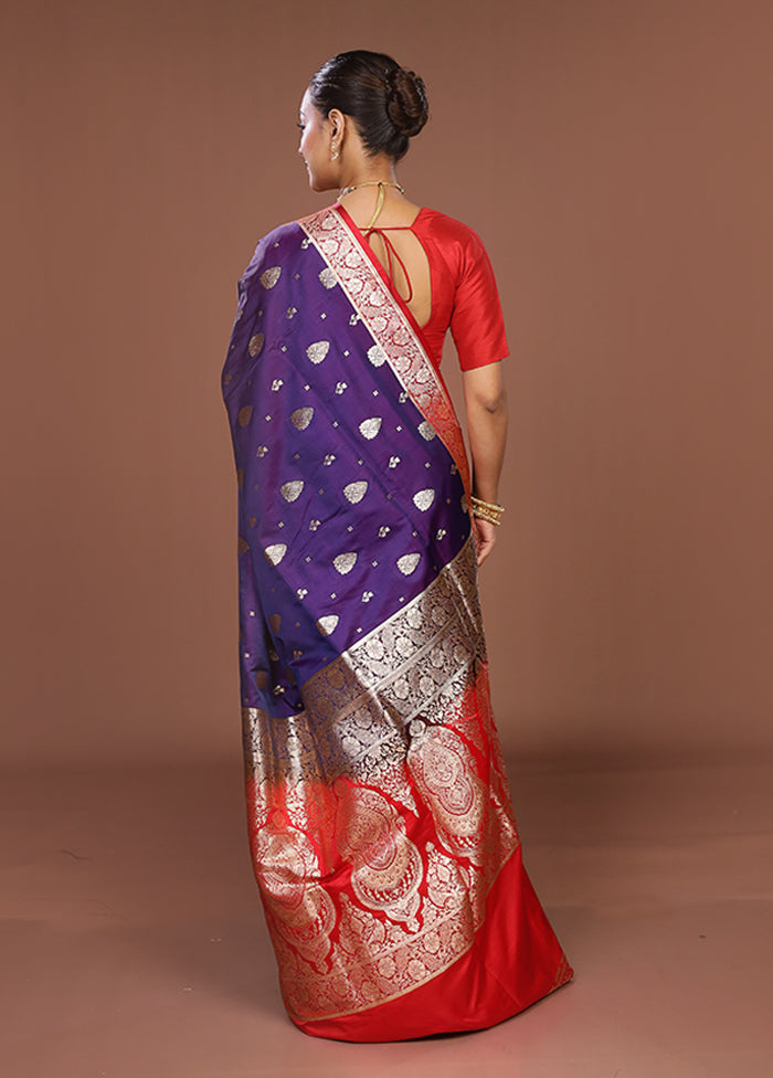 Purple Banarasi Silk Saree With Blouse Piece