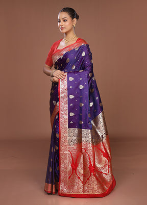 Purple Banarasi Silk Saree With Blouse Piece