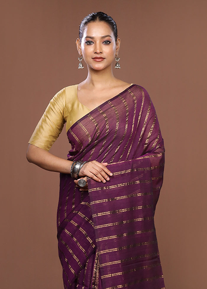Purple Matka Silk Saree With Blouse Piece