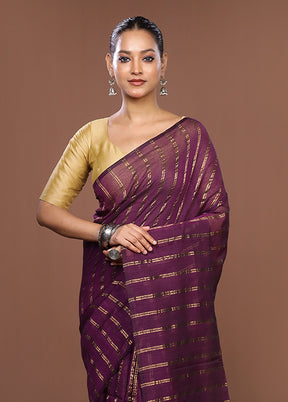 Purple Matka Silk Saree With Blouse Piece