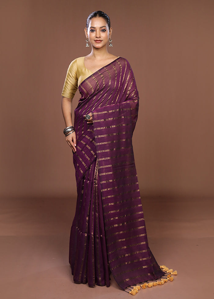 Purple Matka Silk Saree With Blouse Piece