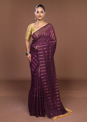 Purple Matka Silk Saree With Blouse Piece