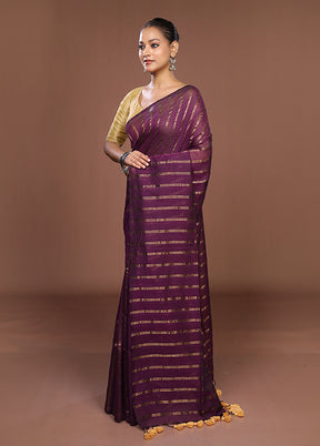 Purple Matka Silk Saree With Blouse Piece