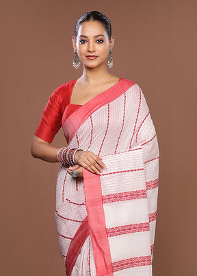 White Matka Silk Saree With Blouse Piece