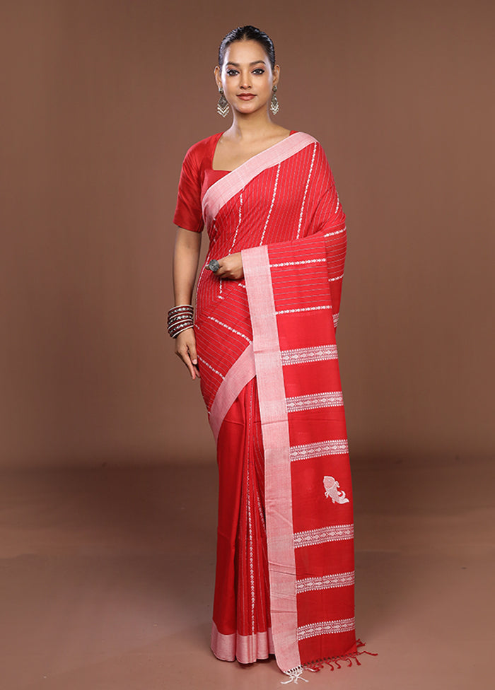 Red Matka Silk Saree With Blouse Piece