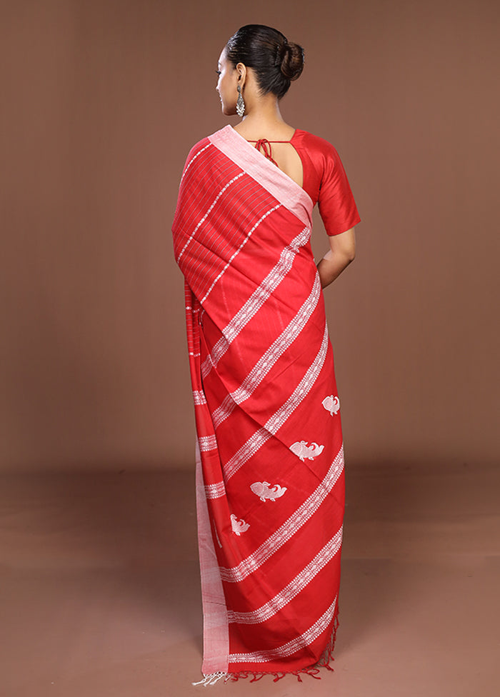 Red Matka Silk Saree With Blouse Piece