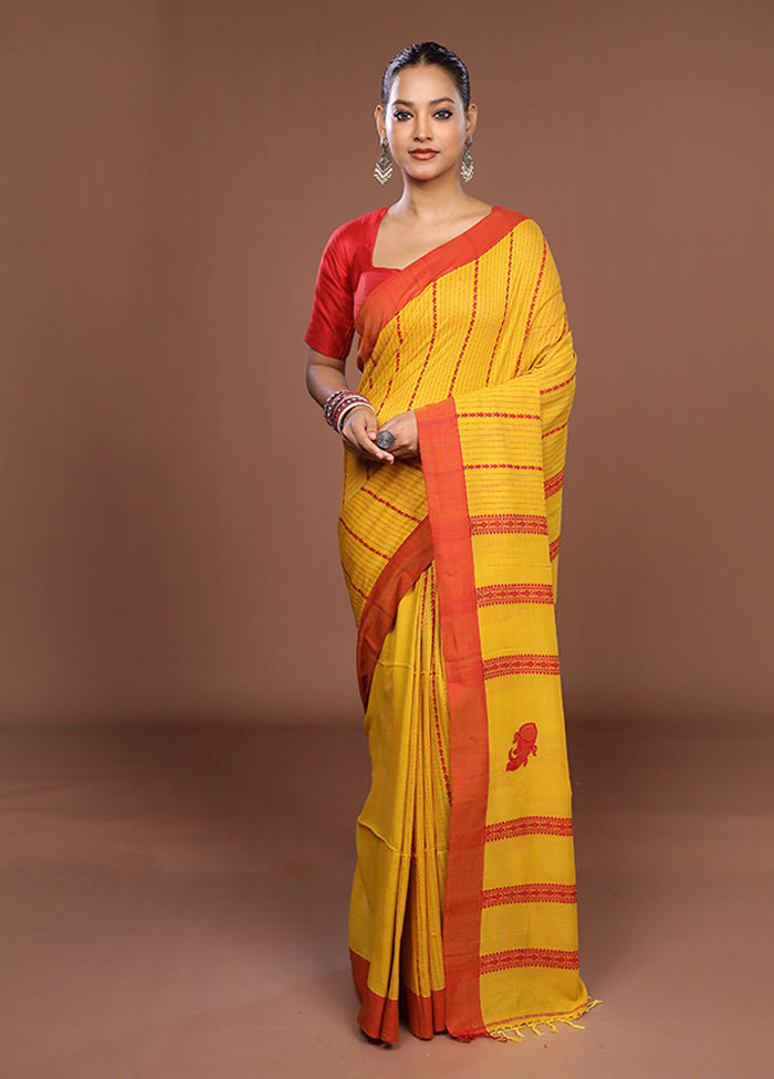 Yellow Matka Silk Saree With Blouse Piece