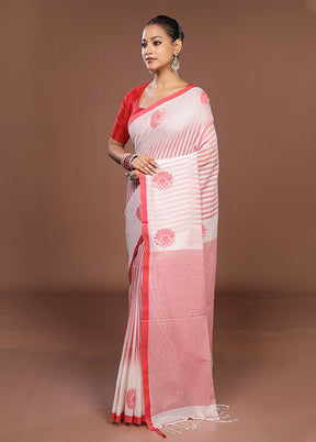White Matka Silk Saree With Blouse Piece