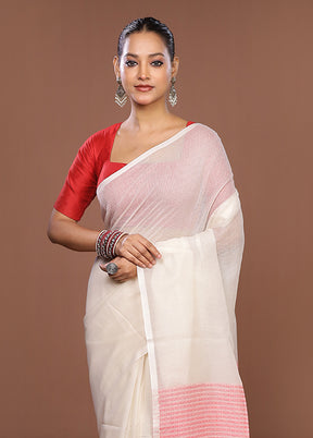 White Matka Silk Saree With Blouse Piece