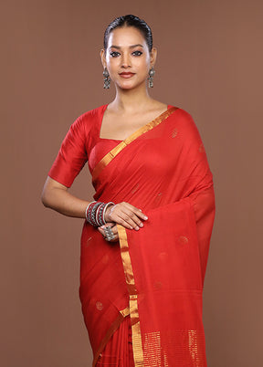 Red Matka Silk Saree With Blouse Piece