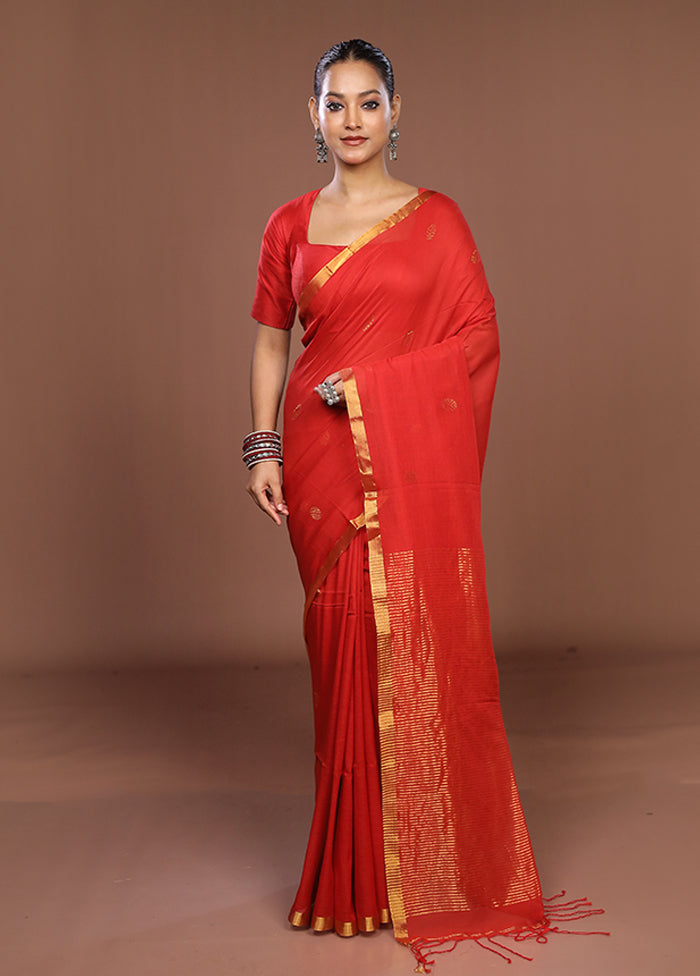 Red Matka Silk Saree With Blouse Piece