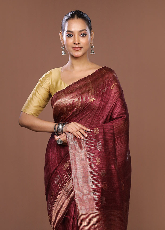 Purple Handloom Matka Pure Silk Saree With Blouse Piece