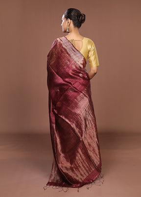 Purple Handloom Matka Pure Silk Saree With Blouse Piece