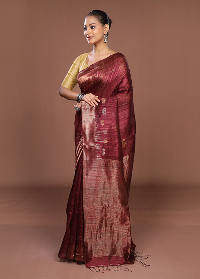 Purple Handloom Matka Pure Silk Saree With Blouse Piece