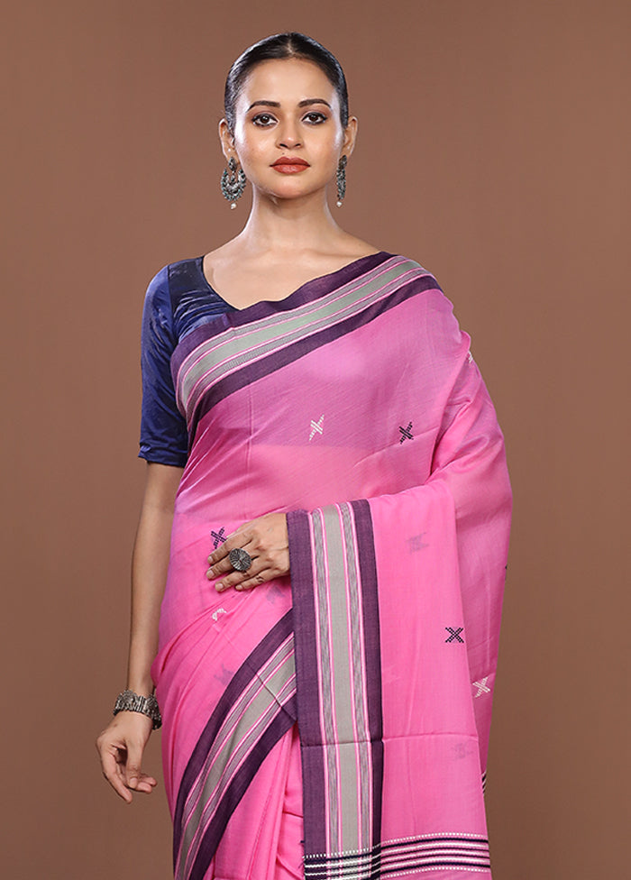 Pink Matka Silk Saree With Blouse Piece