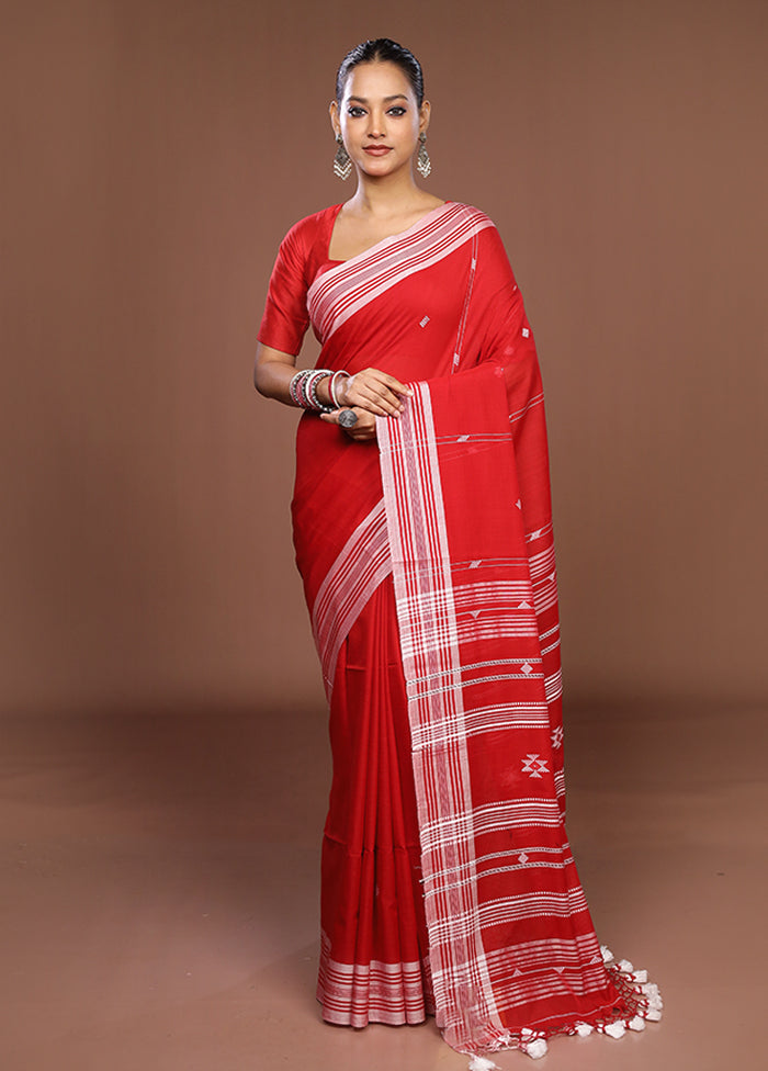 Red Matka Silk Saree With Blouse Piece