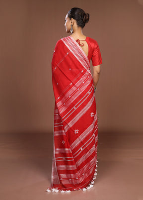 Red Matka Silk Saree With Blouse Piece