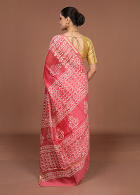 Pink Chanderi Silk Saree With Blouse Piece