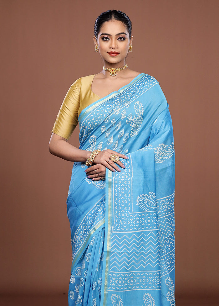 Blue Chanderi Silk Saree With Blouse Piece