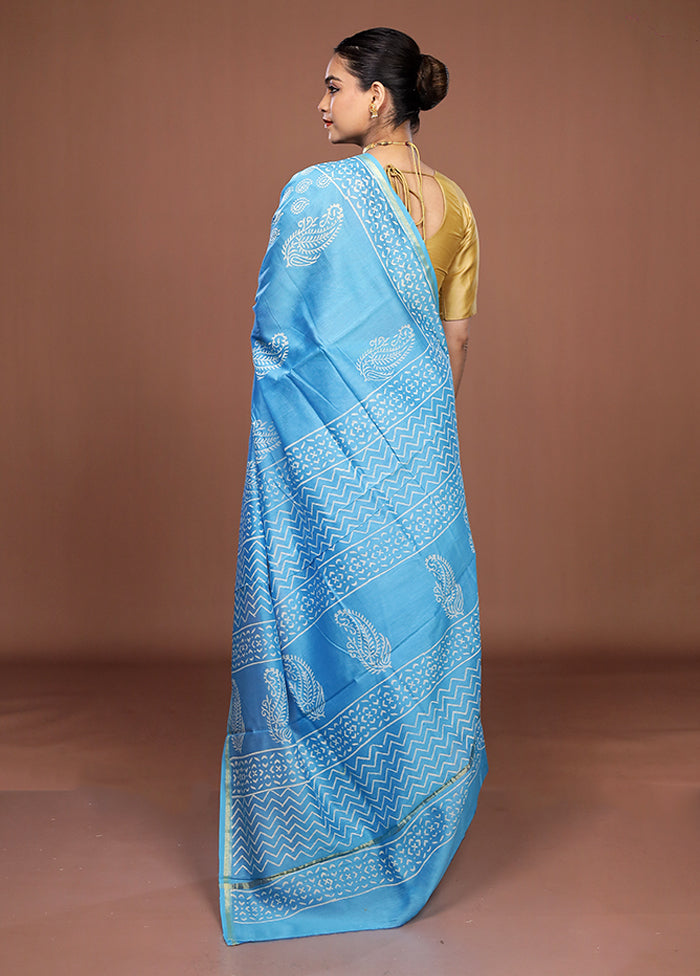Blue Chanderi Silk Saree With Blouse Piece