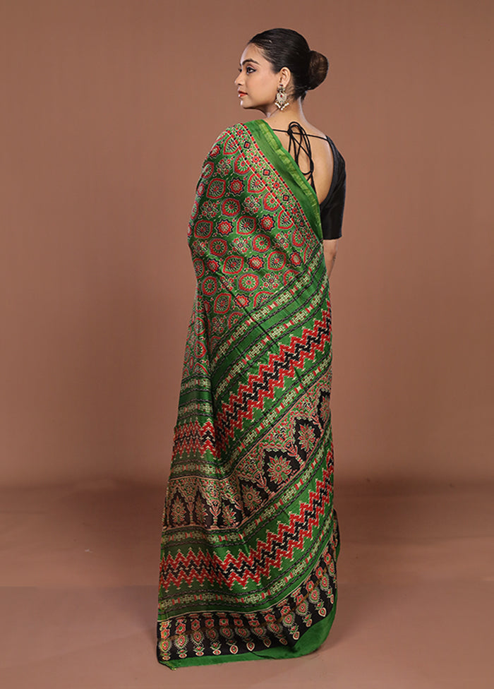 Green Chanderi Silk Saree With Blouse Piece