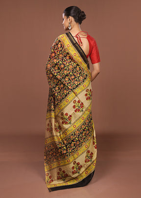 Black Chanderi Silk Saree With Blouse Piece