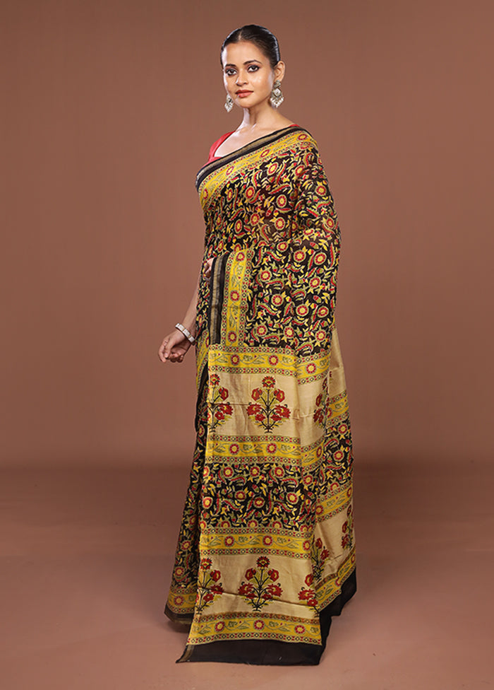 Black Chanderi Silk Saree With Blouse Piece