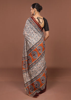 White Chanderi Silk Saree With Blouse Piece