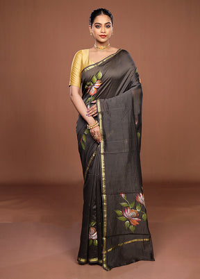 Black Chanderi Silk Saree With Blouse Piece
