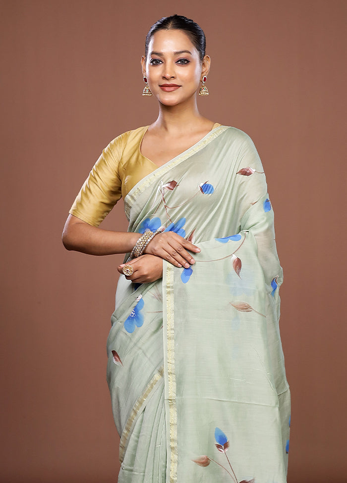 Green Chanderi Silk Saree With Blouse Piece