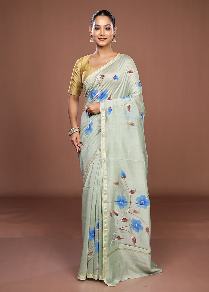 Green Chanderi Silk Saree With Blouse Piece