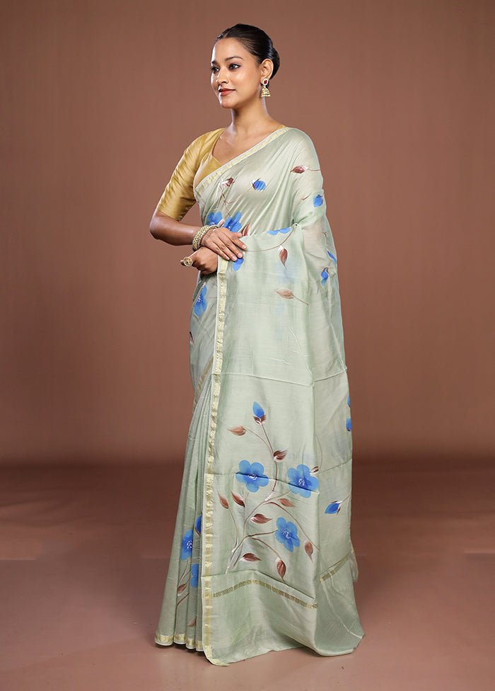 Green Chanderi Silk Saree With Blouse Piece