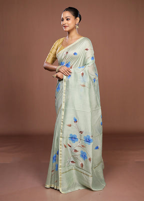 Green Chanderi Silk Saree With Blouse Piece