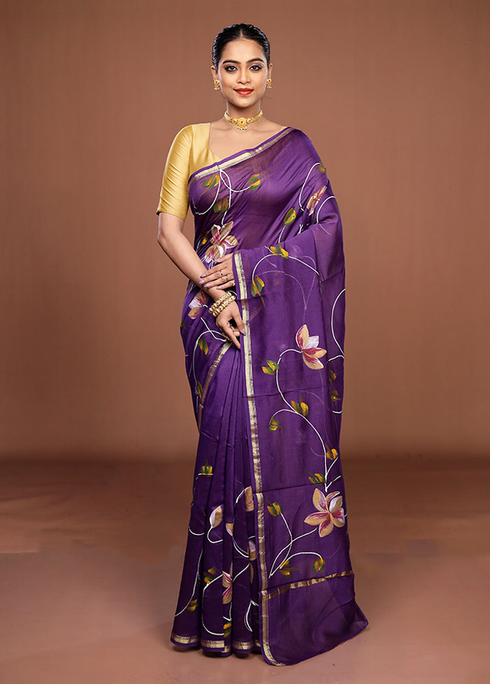 Blue Chanderi Silk Saree With Blouse Piece