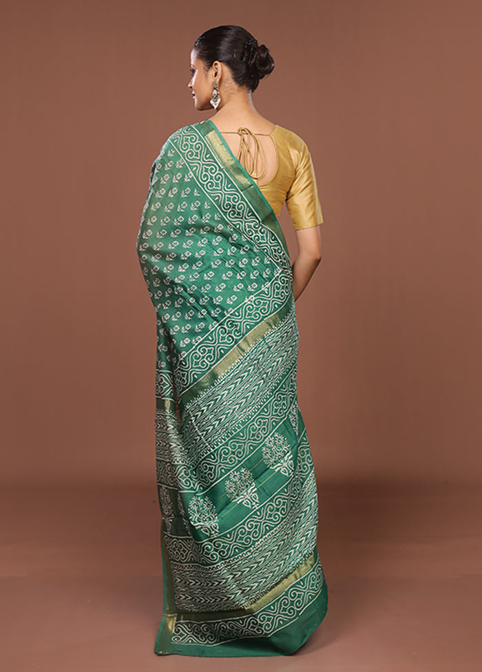 Green Chanderi Silk Saree With Blouse Piece