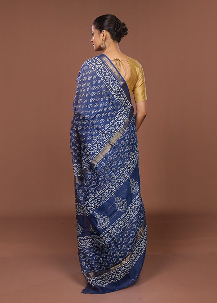 Blue Chanderi Silk Saree With Blouse Piece