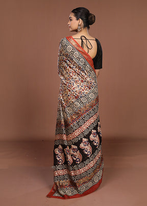 White Chanderi Silk Saree With Blouse Piece