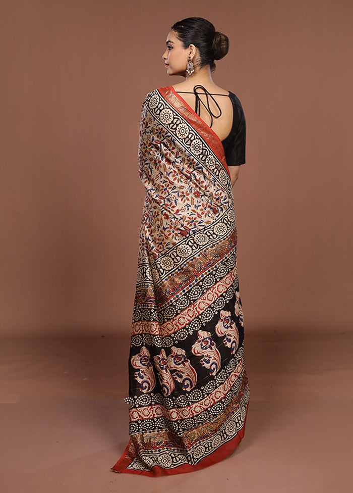 White Chanderi Silk Saree With Blouse Piece