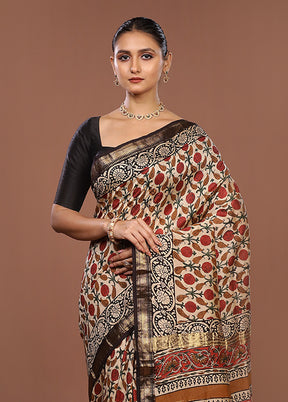 White Chanderi Silk Saree With Blouse Piece