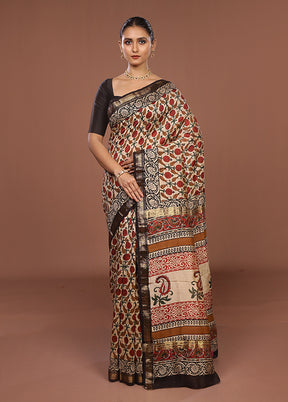 White Chanderi Silk Saree With Blouse Piece