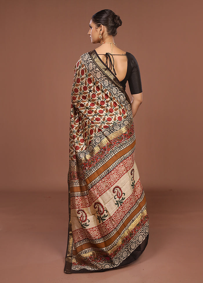 White Chanderi Silk Saree With Blouse Piece