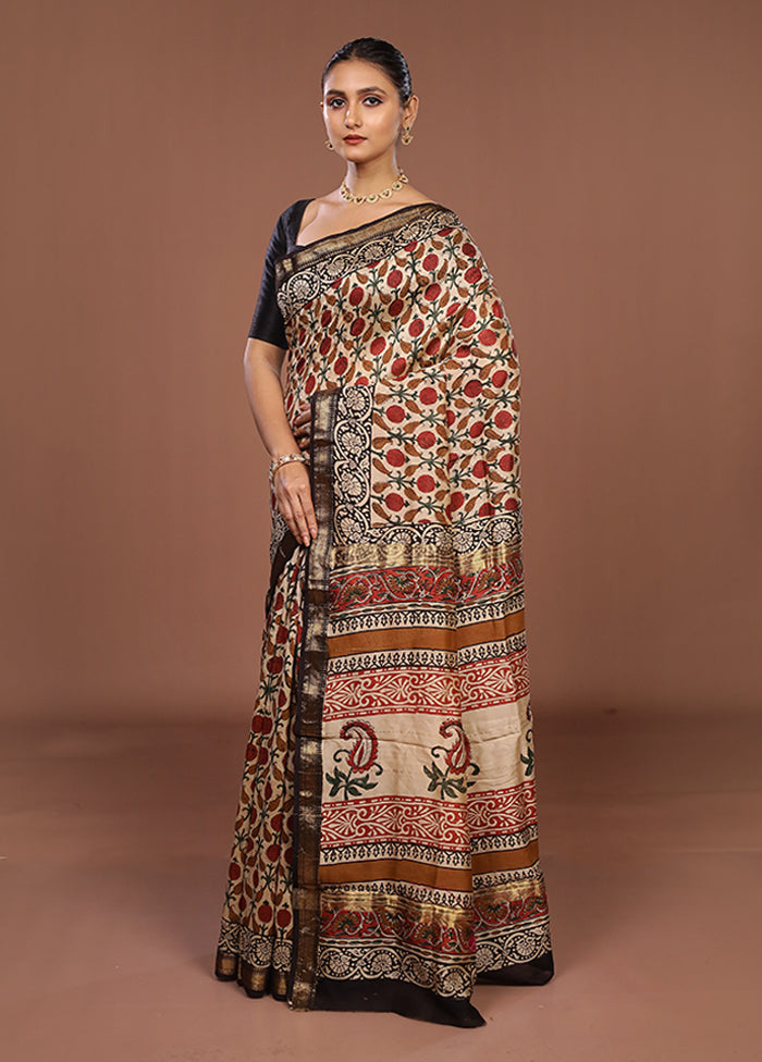 White Chanderi Silk Saree With Blouse Piece