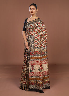 White Chanderi Silk Saree With Blouse Piece